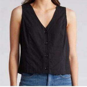 Madewell Chantelle Linen Blend Vest Top2 Black